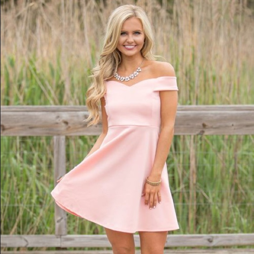 Pink Lily/Peach off-the-shoulder dress